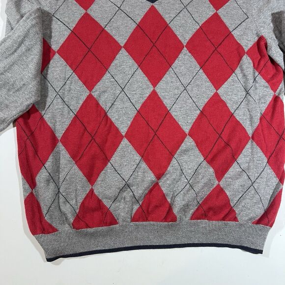 Brooks Brothers Argyle Diamond Red Grey V-Neck Sweater Men's Size XL - Picture 4 of 6